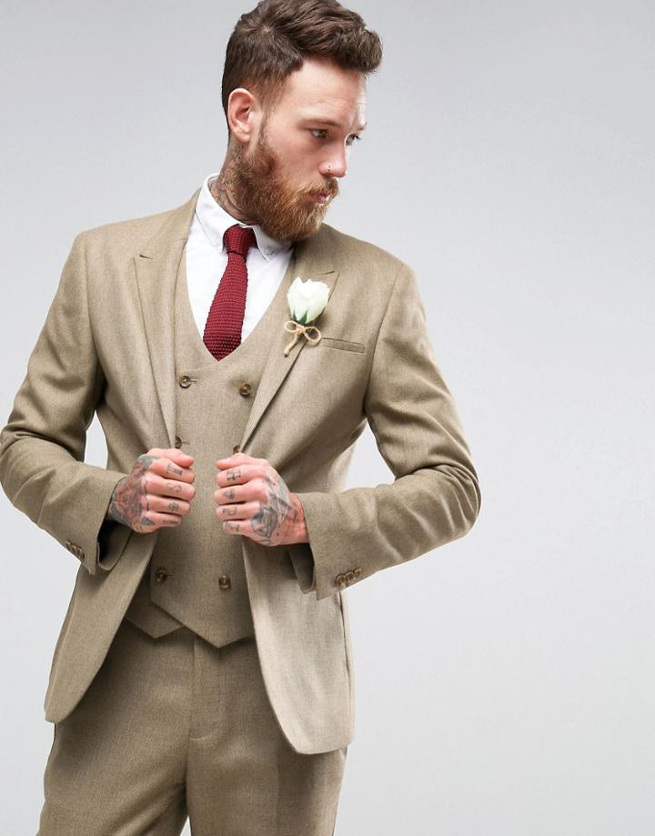 Asos Wedding Skinny Suit Jacket In Taupe Twist Micro Texture - Beige