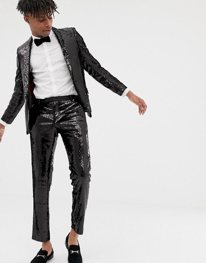Twisted Tailor Super Skinny Sequin Suit Pants In Black - Black