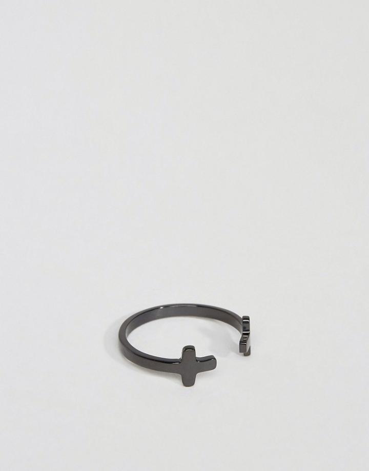 Mister Double Cross Ring In Black - Black