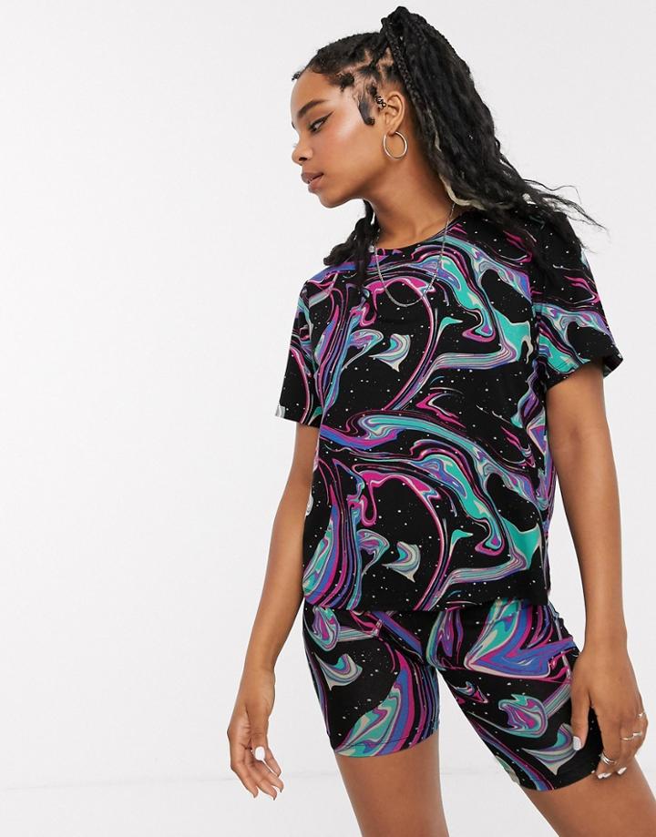 Asos Design Marble Print Tee & Legging Short Pyjama Set-black