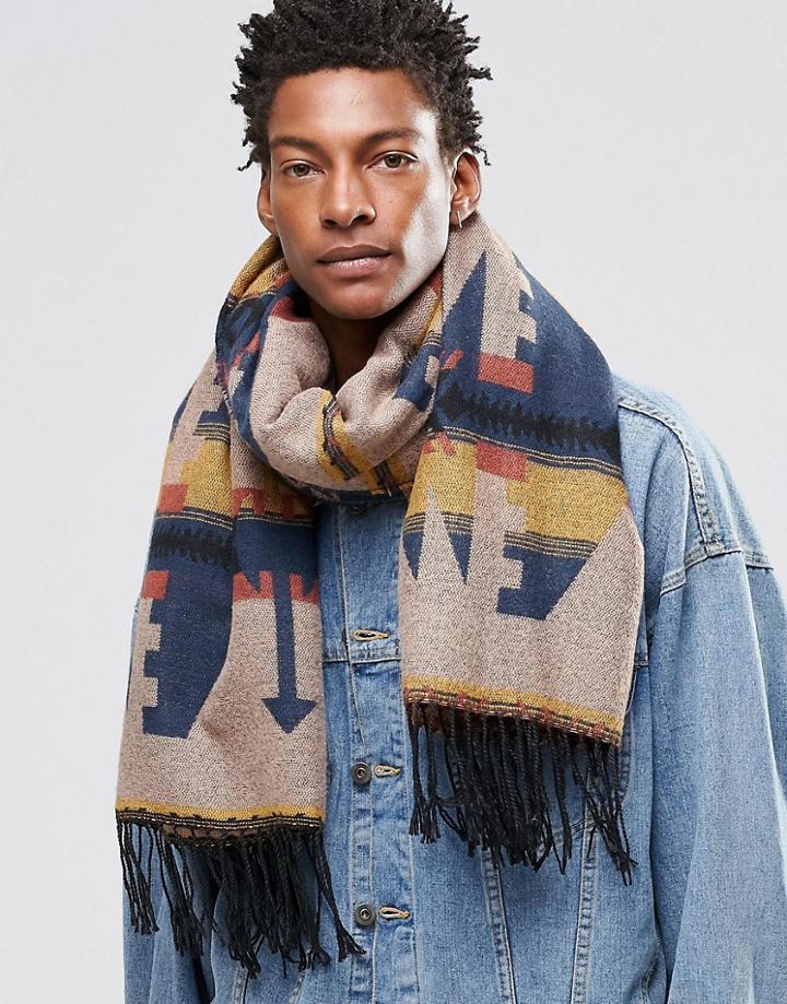 Asos Blanket Scarf In Navy Geo-tribal - Navy