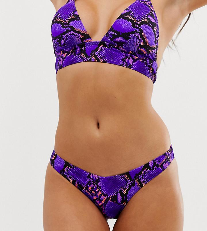New Look Bikini Bottom In Purple Snake Print - Purple