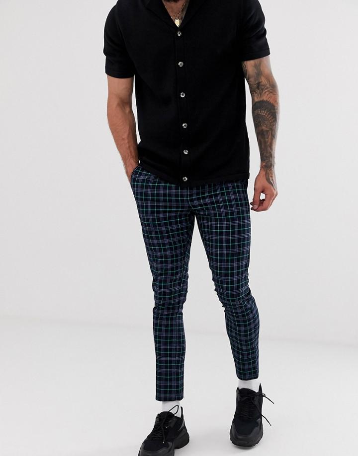 Asos Design Skinny Pants In Navy Check
