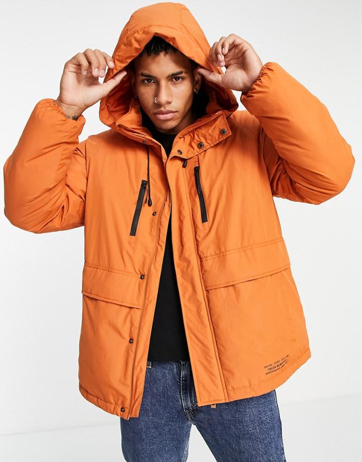 Topman Tech Short Parka In Orange