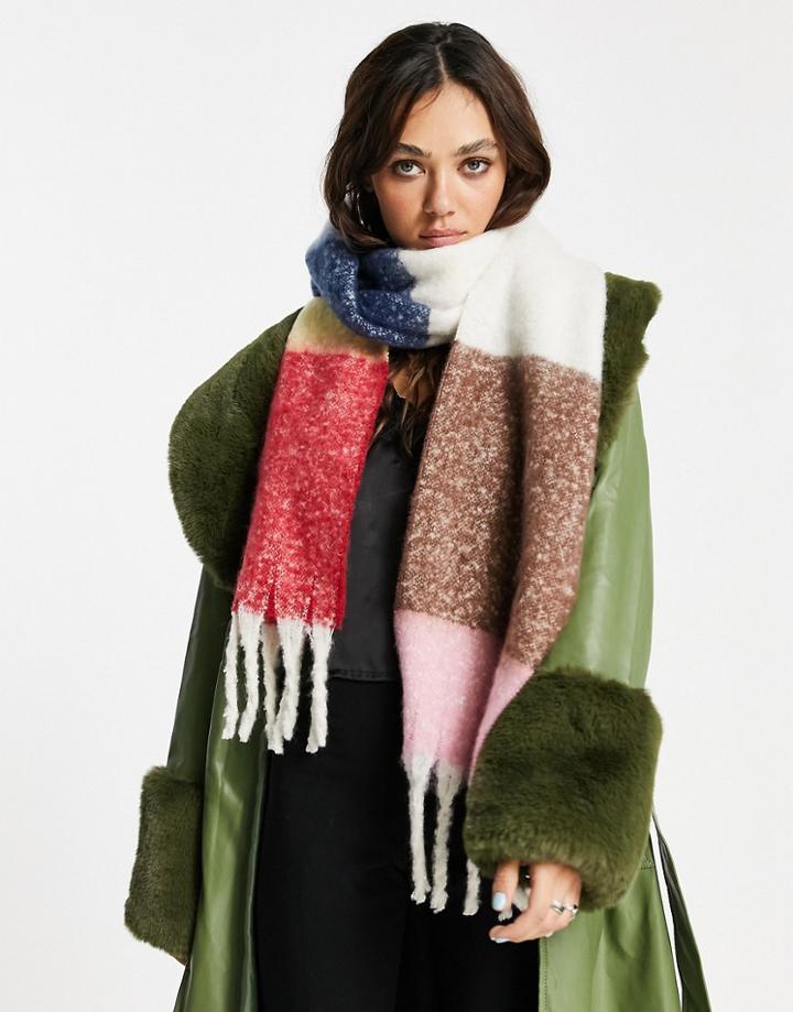 Topshop Brushed Color Block Scarf In Multi
