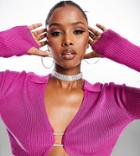 Asyou Rhinestone Hook And Eye Cardigan Top In Pink - Part Of A Set