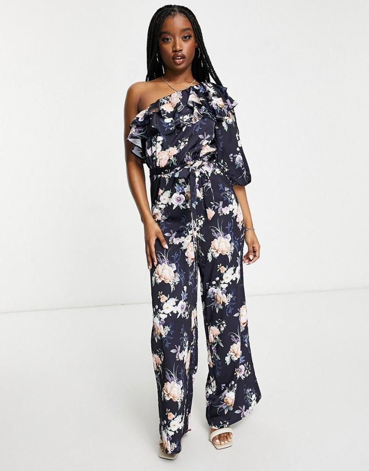 Lipsy One Shoulder Jumpsuit In Floral-navy