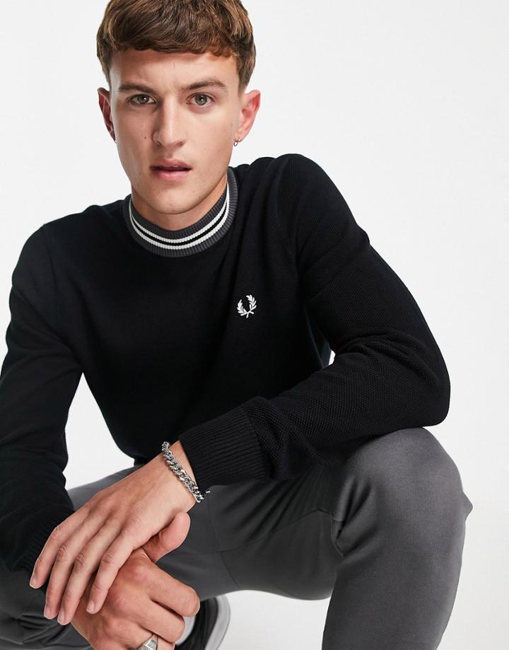 Fred Perry Striped Neck Sweater In Black