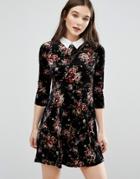 Qed London Floral Velvet Shirt Dress - Black