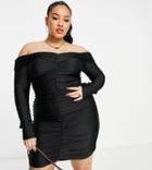 Asos Design Curve Lbd Slinky Mini Dress With Ruche Front In Black