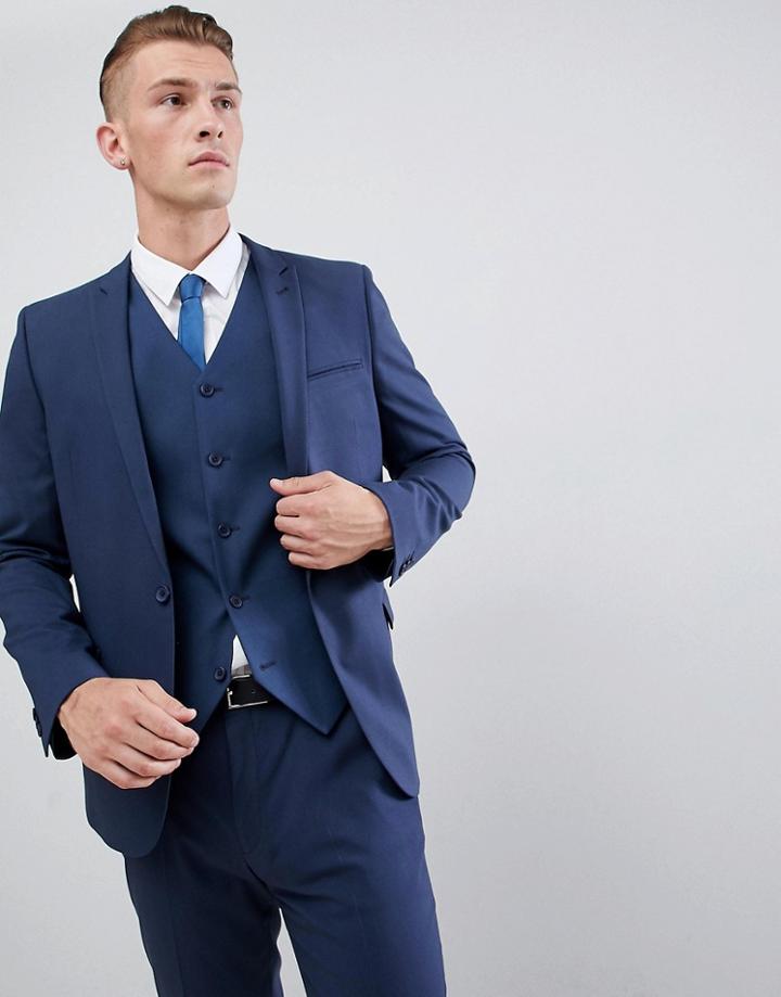 Asos Design Skinny Suit Jacket In Mid Blue