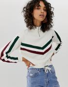 Asos Design Retro Sweatshirt With Tipping And Zip Neck - Cream