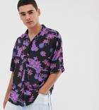 Collusion Oversized Hawaiian Print Shirt - Black