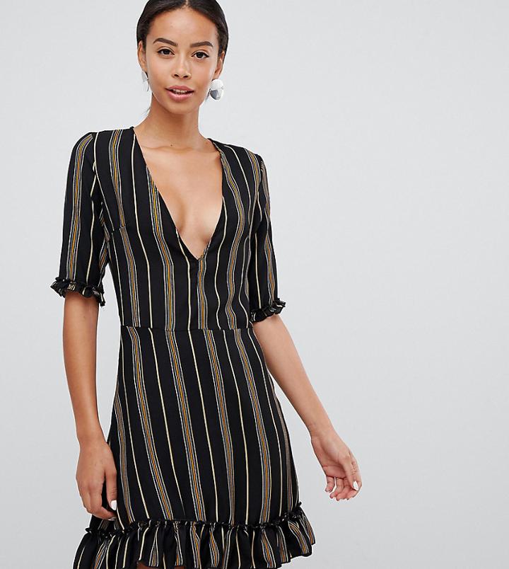 Parisian Tall V-neck Stripe Print Dress With Frill Details-multi