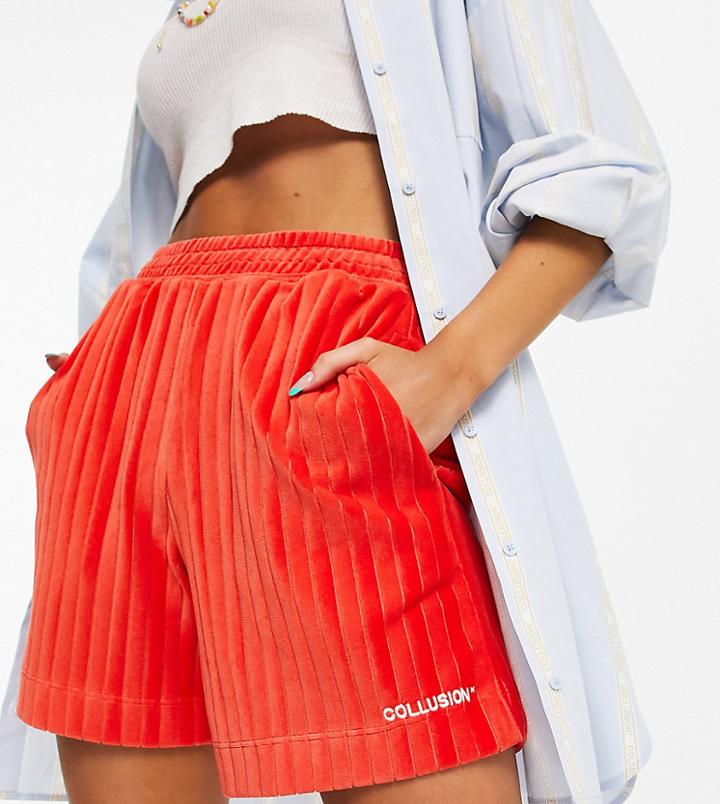 Collusion Velvet Coordinating Soccer Shorts In Red