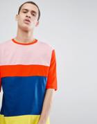 Asos Design Oversized T-shirt With Half Sleeve And Bright Color Block - Multi