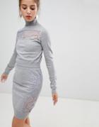 Qed London Sweater And Knitted Skirt Two-piece With Lace Insert - Gray