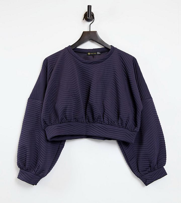 I Saw It First Plus Quilted Cropped Sweatshirt In Navy Blue-grey