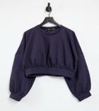 I Saw It First Plus Quilted Cropped Sweatshirt In Navy Blue-grey