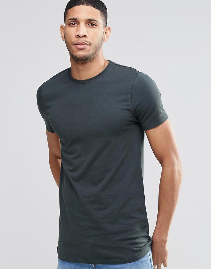 Asos Longline Muscle T-shirt In Green - Studio Green