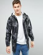 D-struct Water Resistant Festival Printed Jacket With Hood - Black