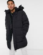 River Island Fur Trimmed Puffer Jacket In Black