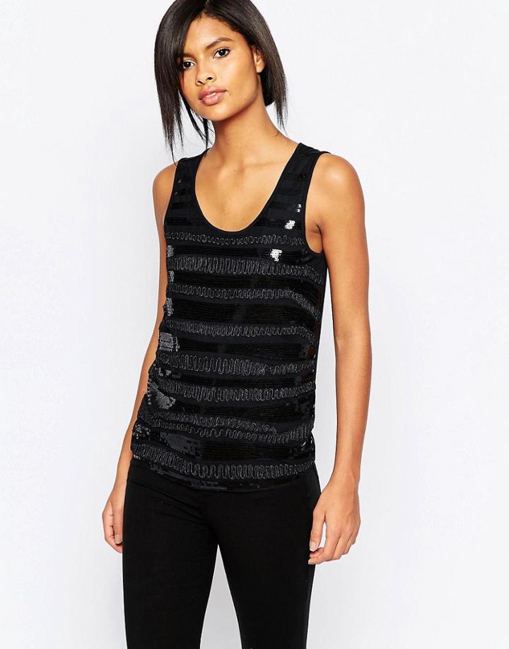 Vila Striped Sequin Top - Black