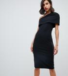 River Island Bodycon Midi Dress With One Shoulder In Black - Black