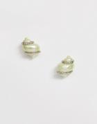 Asos Design Earrings With Faux Freshwater Green Pearl With Wrapped Stones