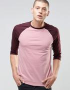Asos 3/4 Sleeve T-shirt With Contrast Raglan - Pink
