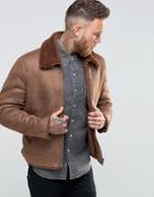 Asos Faux Shearling Jacket In Brown - Tan