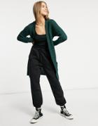 Only Longline Soft Knit Cardigan In Green