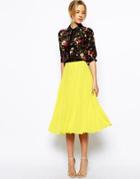 Asos Pleated Midi Skirt - Yellow