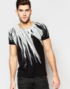 Replay T-shirt Crew Neck Large Feather Print In Washed Black - Washed Black