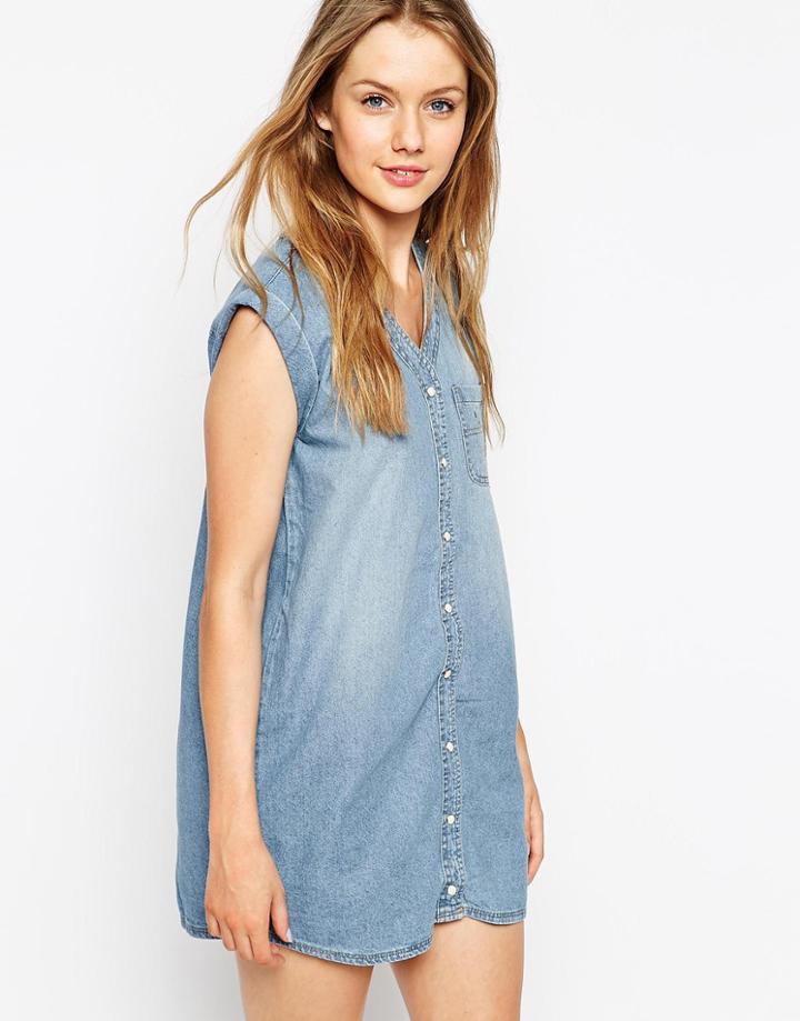 Bellfield Short Sleeve Shirt Dress - Blue