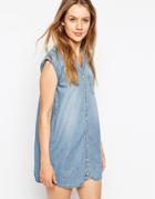 Bellfield Short Sleeve Shirt Dress - Blue