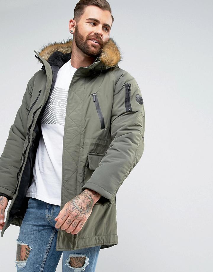 Nicce Zip Thru Puffer Jacket - Green