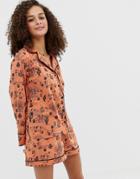 Asos Design Organic Cotton Cactus Pyjama Shirt And Short Set - Multi