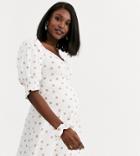 Asos Design Maternity Spot Mini Textured Tea Dress With Matching Scrunchies - Multi