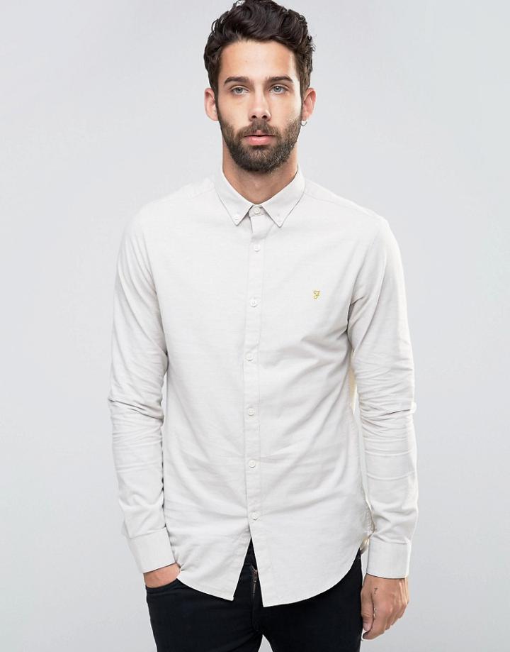 Farah Slim Oxford Marl Shirt Buttondown In Beige - Beige