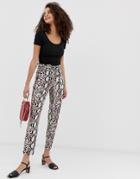 Qed London Paperbag Waist Peg Pants In Snake Print-multi