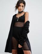 Bones Fishnet Cami Dress With Lace Trim - Black