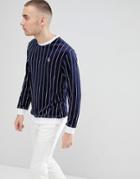 Fila Vintage Velour Striped Sweatshirt In Navy - Navy