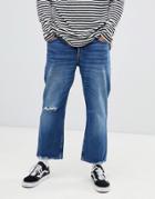 Cheap Monday Straight Fit Jeans With Distressing In Blue - Blue