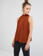 New Look High Neck Pleated Shell Top - Orange