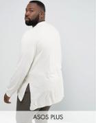 Asos Plus Oversized Long Sleeve T-shirt With Side Splits And Cuffs In White - Beige