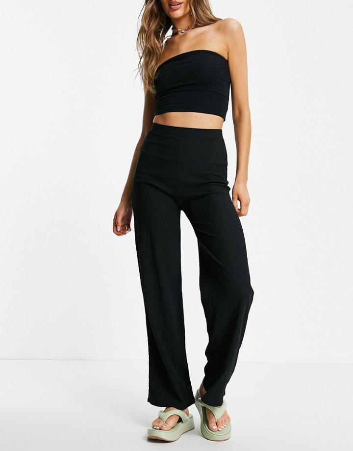 Stradivarius Wide Leg Relaxed Pants In Black