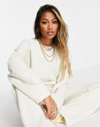 Topshop Brushed Rib Long Sleeve Top In Ecru-neutral