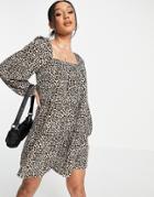 Asos Design Tiered Trapeze Mini Smock Dress In Animal Print-multi