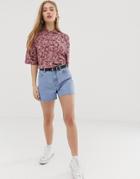 Pull & Bear Clean Mom Short In Light Blue - Blue